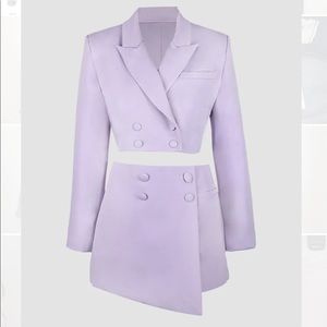 Crop Blazer and Skort Set in Purple